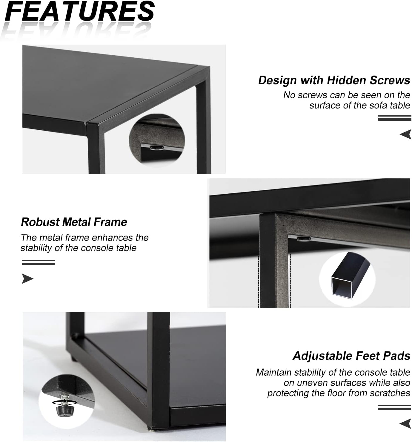 HDANI Console Table, Narrow Entryway Table, 3 Tier Metal Hallway Table, 9.8''Dx31.5''Wx29.7''H(Black)