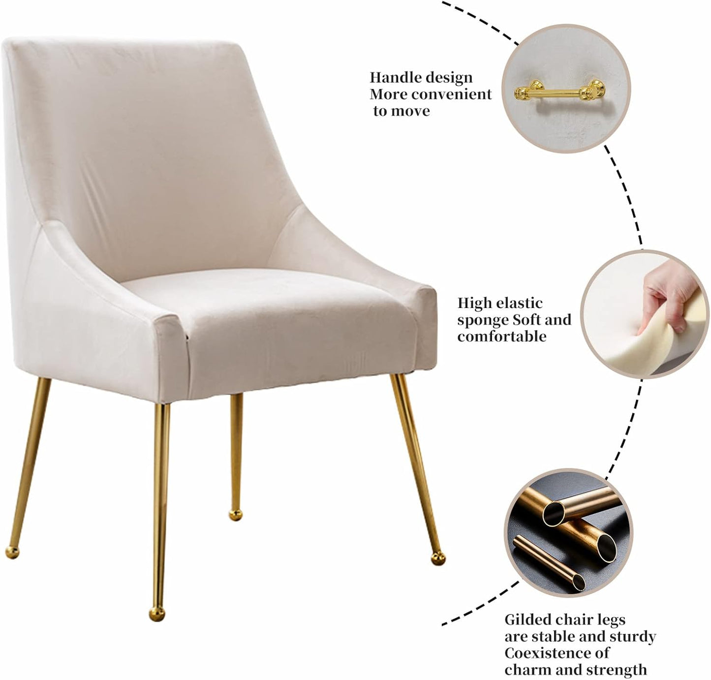 Modern Velvet Dining Chairs Set of 2, Contemporary Upholstered Furniture Collection with Polished Gold Metal Legs, Elegant Accent Chairs for Kitchen Living Room(White)