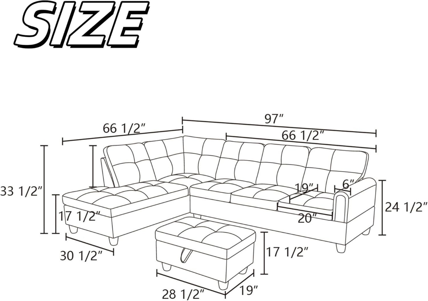 NAYSAYE Sectional Couch with Ottoman Storage, L Shaped Couch Sofa Furniture Sets, Modern Comfy Modular Comfy Sofa for Living Room Bedroom, Office and Apartment, Brown