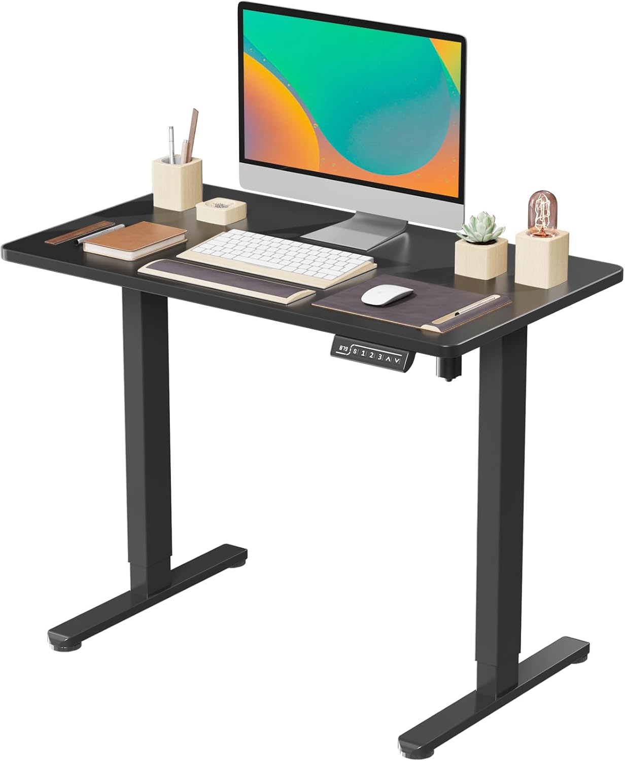JOY worker Small Electric Standing Desk, 35" x 20" Whole Piece Height Adjustable Desk with Memory Controller, Black Sit to Stand Desk Workstation for Home Office