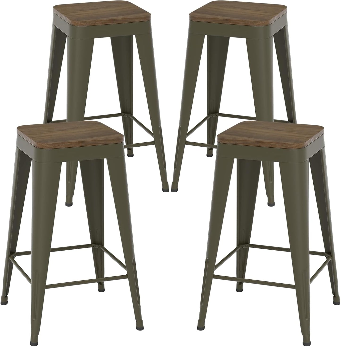 30 inch Backless Bar Stools Set of 4, Indoor Metal Bar Stools with Wood Seat, Industrial Counter Height Barstools for Kitchen Island, Rusty