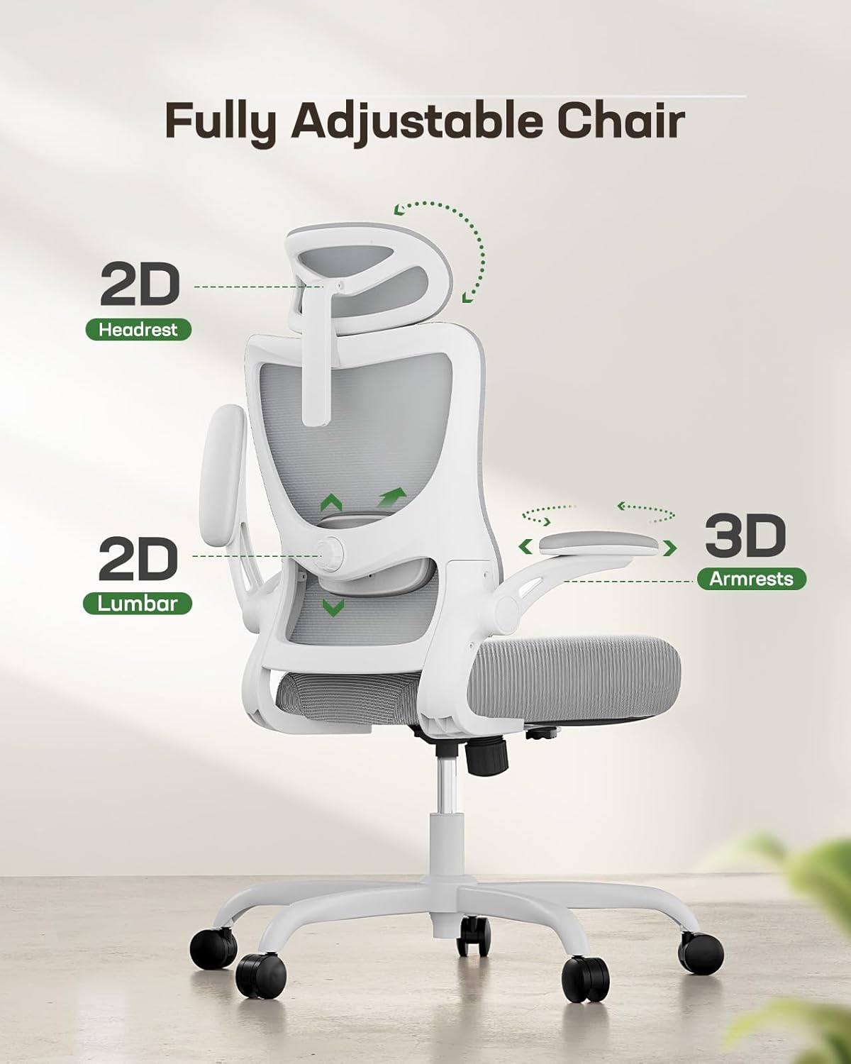 Marsail Ergonomic Office Chair: Office Computer Desk Chair with High Back Mesh and Adjustable Lumbar Support Rolling Work Swivel Task Chairs with Wheel 3D Armrests and Headrest
