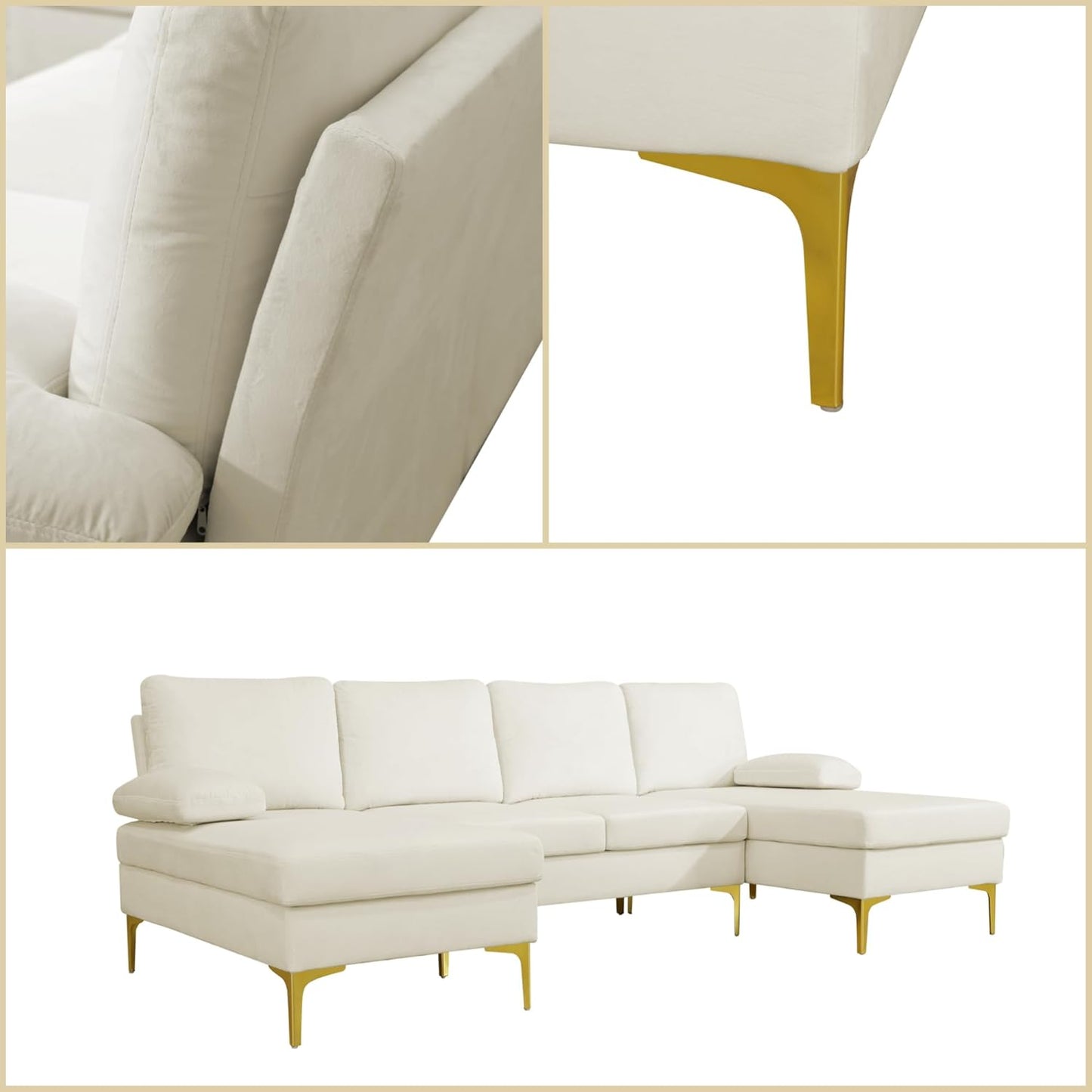 Modular Sectional Sofa, U Shaped Couch with Double Chaise, 6 Seat Comfy Sectional Couches for Living Room, Modern Lounge Modular Couch for Apartment, White