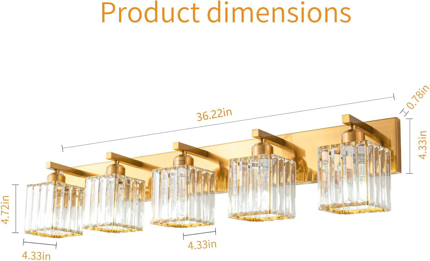 Modern 5-Light Gold Brushed Brass Finish Crystal Wall Light for Bathroom Vanity