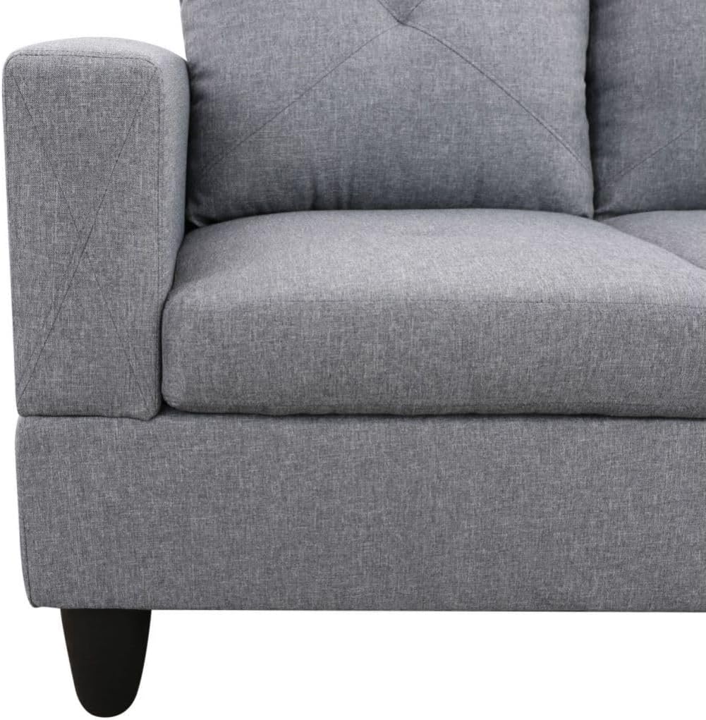 Grey L-Shaped 3-Piece Linen Sofa with Storage Ottoman Set, Sectional Couch Sofa Set for Living Room, Office, Small Space