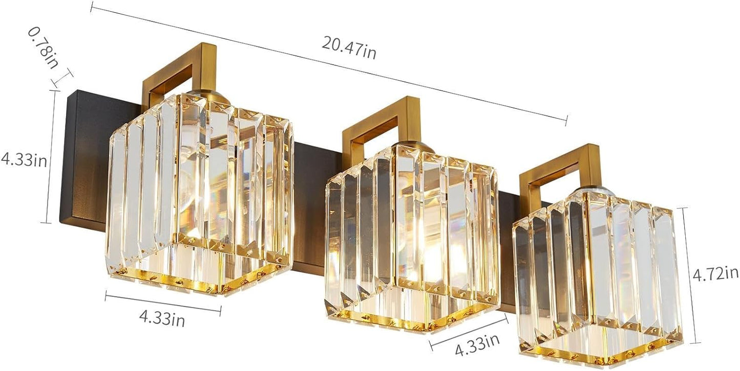 Modern Bathroom Vanity Light 3-Lights Black Gold Crystal Wall Lamp Bathroom Modern Crystal Vanity Lighting