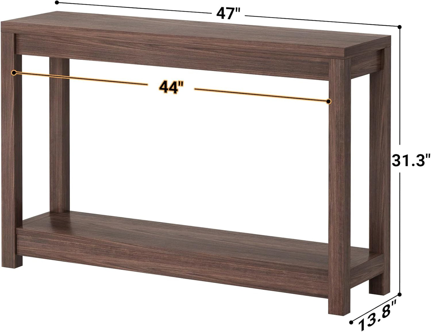 47" Farmhouse Wood Entryway Table Narrow Console Table with Storage Behind Couch Sofa Table with Shelves Entry Way Tables with Open Storage, Easy Assembly, Black Walnut