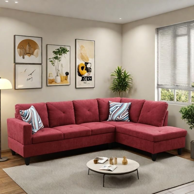 NAYSAYE L Shaped Couch, Modular Sectional Couch with Ottoman Storage, Modern Lounge Sofa Convertible Sectional Couches for Living Room, Apartment, Red
