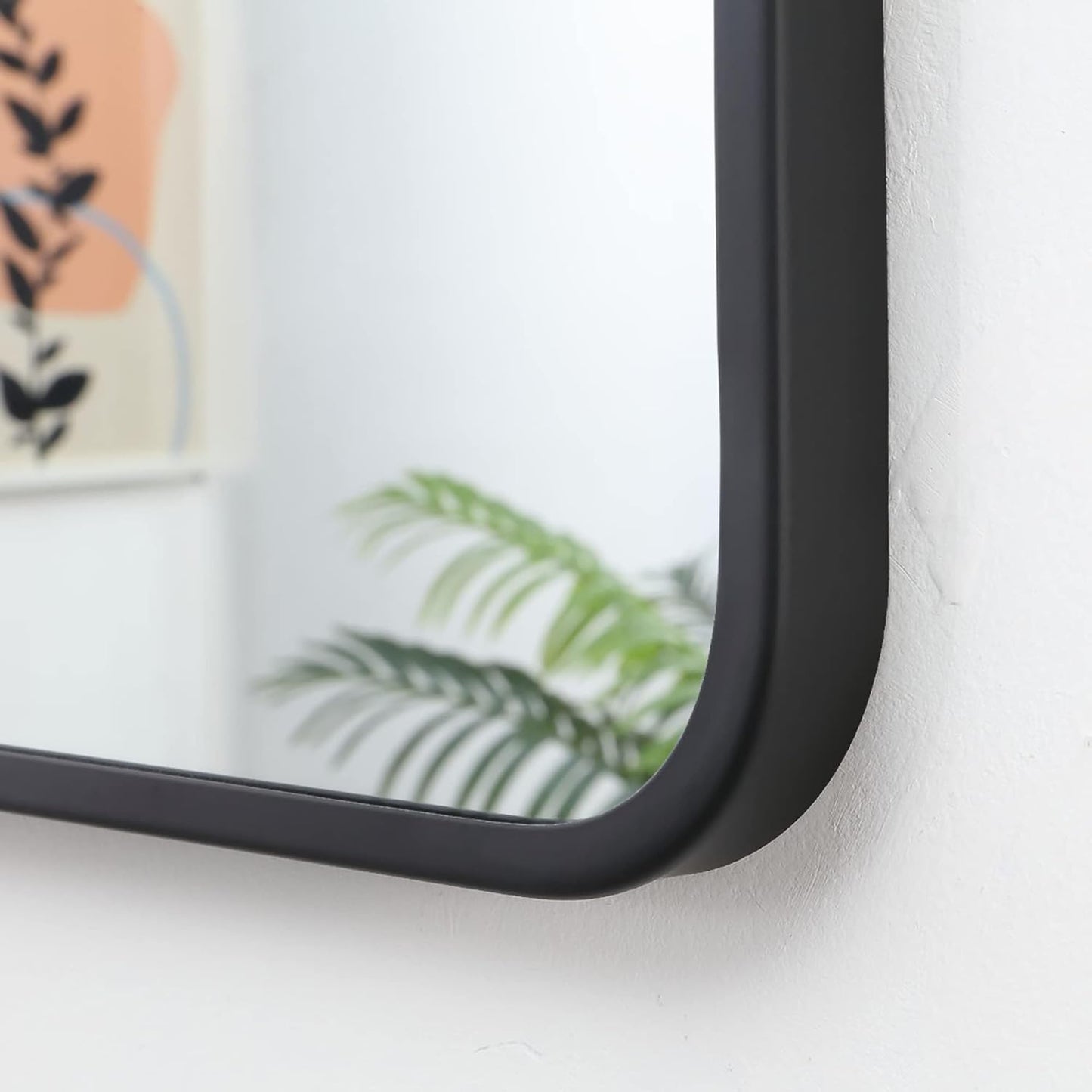20"x36" Bathroom Wall Mirror with Matte Black Metal Frame & HD Glass, Copper-Free Mirrors Modern Rectangle Round Corner Framed Vanity Mirror - Horizontal or Vertical Installation