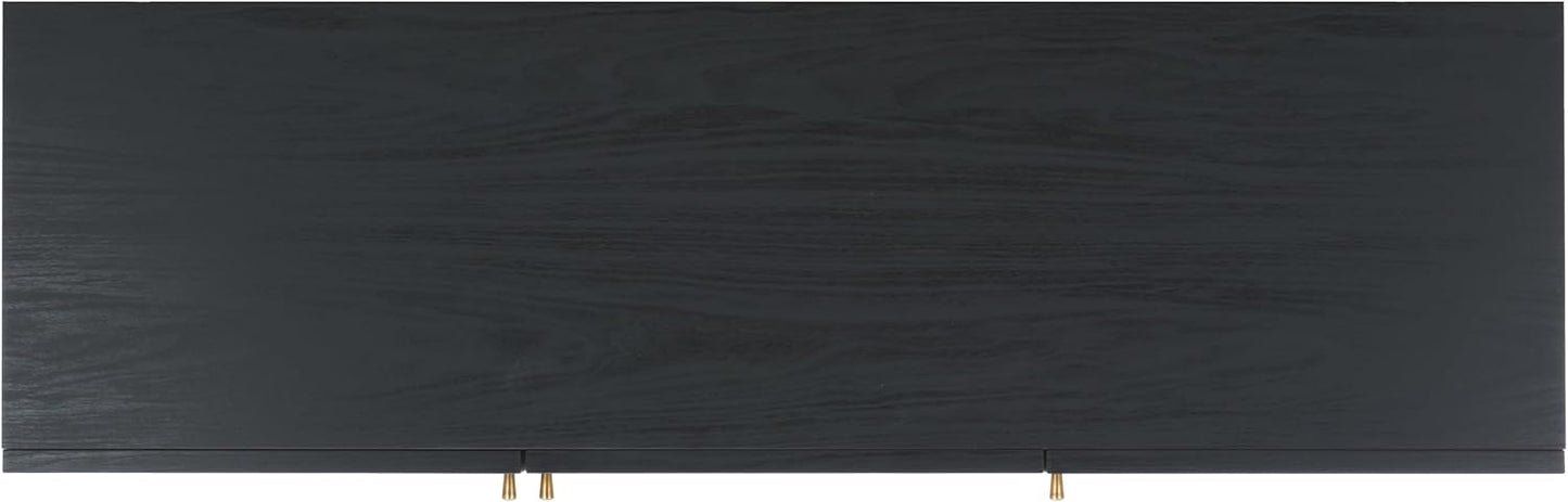 SAFAVIEH Aino TV Stand for up to 60" Flatscreen – Black with Rattan Mesh, 3 Doors with Interior Storage, Sideboard Cabinet, Entertainment Media Console (MED9618B)