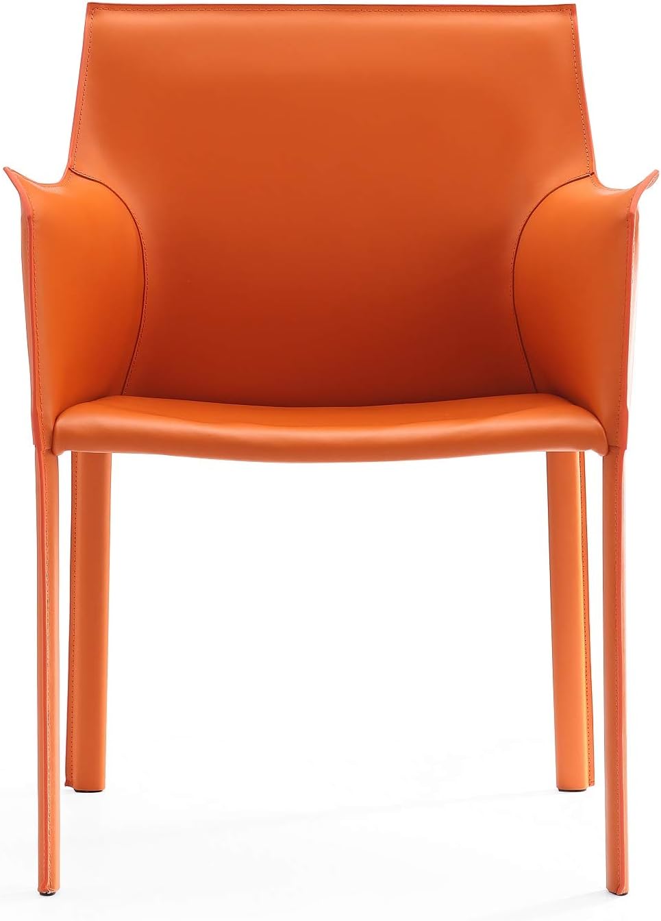 Manhattan Comfort Paris Modern Saddle Leather Dining Chairs, Metal Frame, Comfortable Padded Seat, Fully Assembled Armchair Accent Furniture, Set of 2, Coral