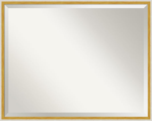 Amanti Art White Bathroom Mirror for Over Sink, 23x29 Paige White Gold Rectangle Vanity Mirror, Large Modern Contemporary Wood Frame, Hangs Horizonally and Vertically, Bathroom Wall Decor, Beveled