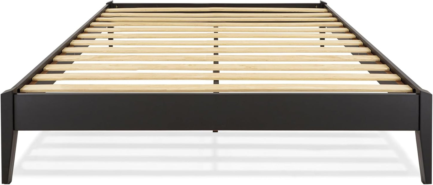 Bme Dinkee Queen Platform Bed Frame Wood 15 Inch - Solid Wood Bed Frame - Modern & Minimalist Style - 12 Strong Wood Slat Support - Easy Assembly - No Box Spring Needed - Black