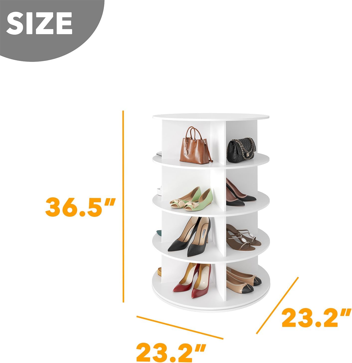 SpaceAid 4 Tier Rotating Shoe Rack Tower, Spinning Shoe Display Lazy Susan, Revolving 360 Shoe Rack Storage Round Carousel, Vertical Handbag Rotate Shoes Closet Organization (4-Tier White)
