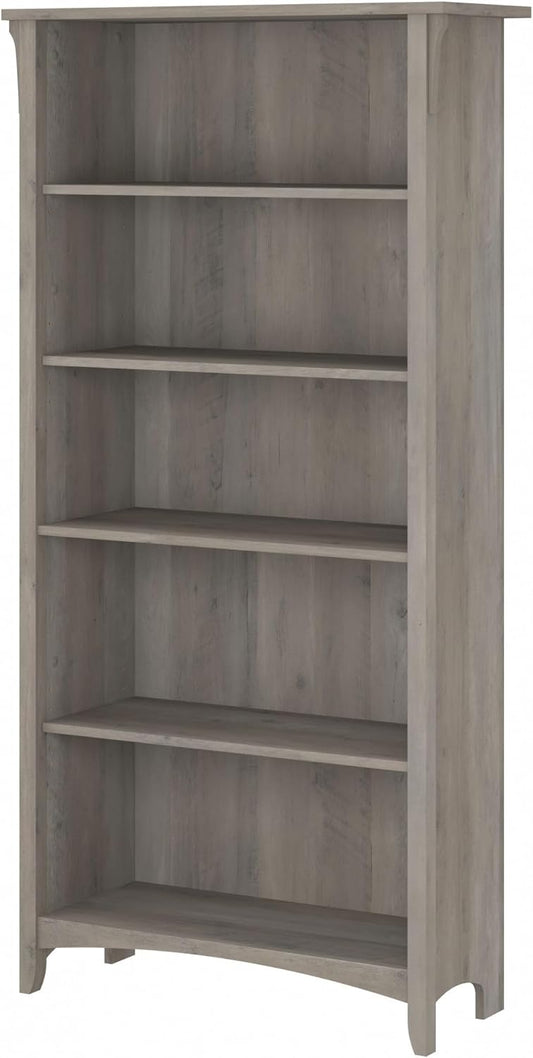 Bush Furniture Salinas 5 Shelf Bookcase in Driftwood Gray, Tall Bookshelf, Large Book Shelf for Living Room, Home Office, or Entryway