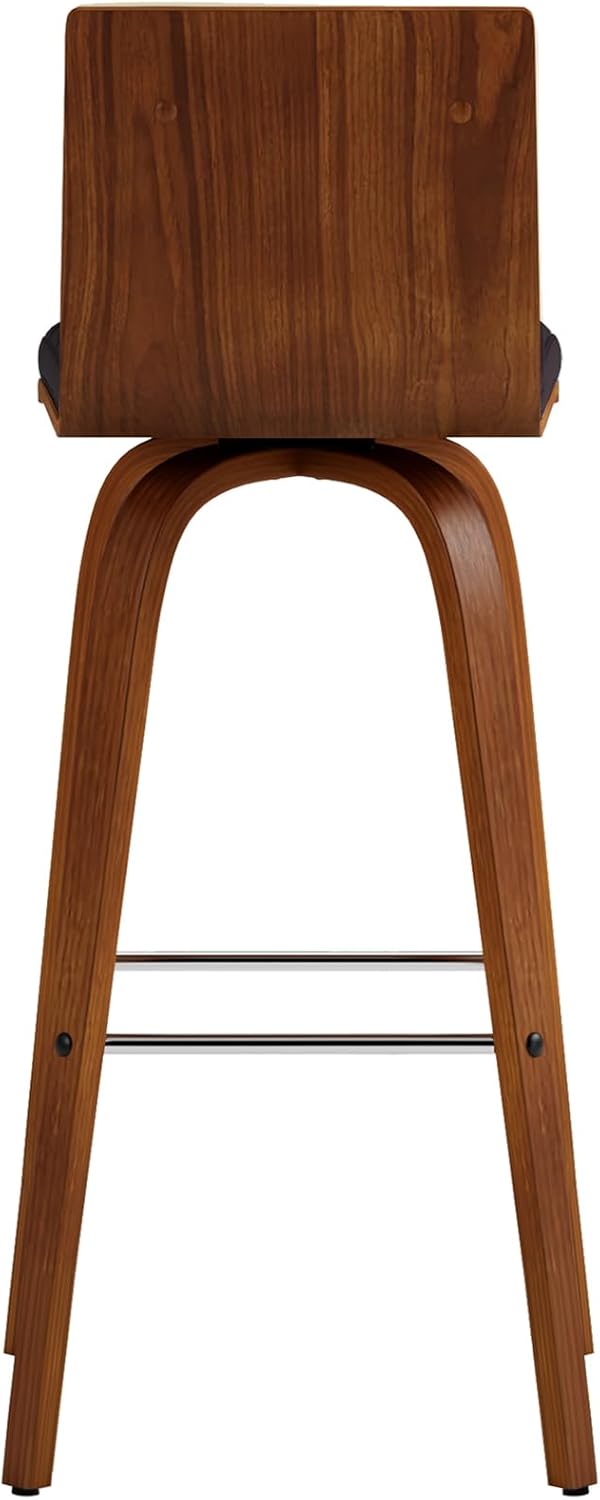 Vienna 30" Swivel Bar Stool in Walnut Wood Finish with Brown Faux Leather - Set of 3