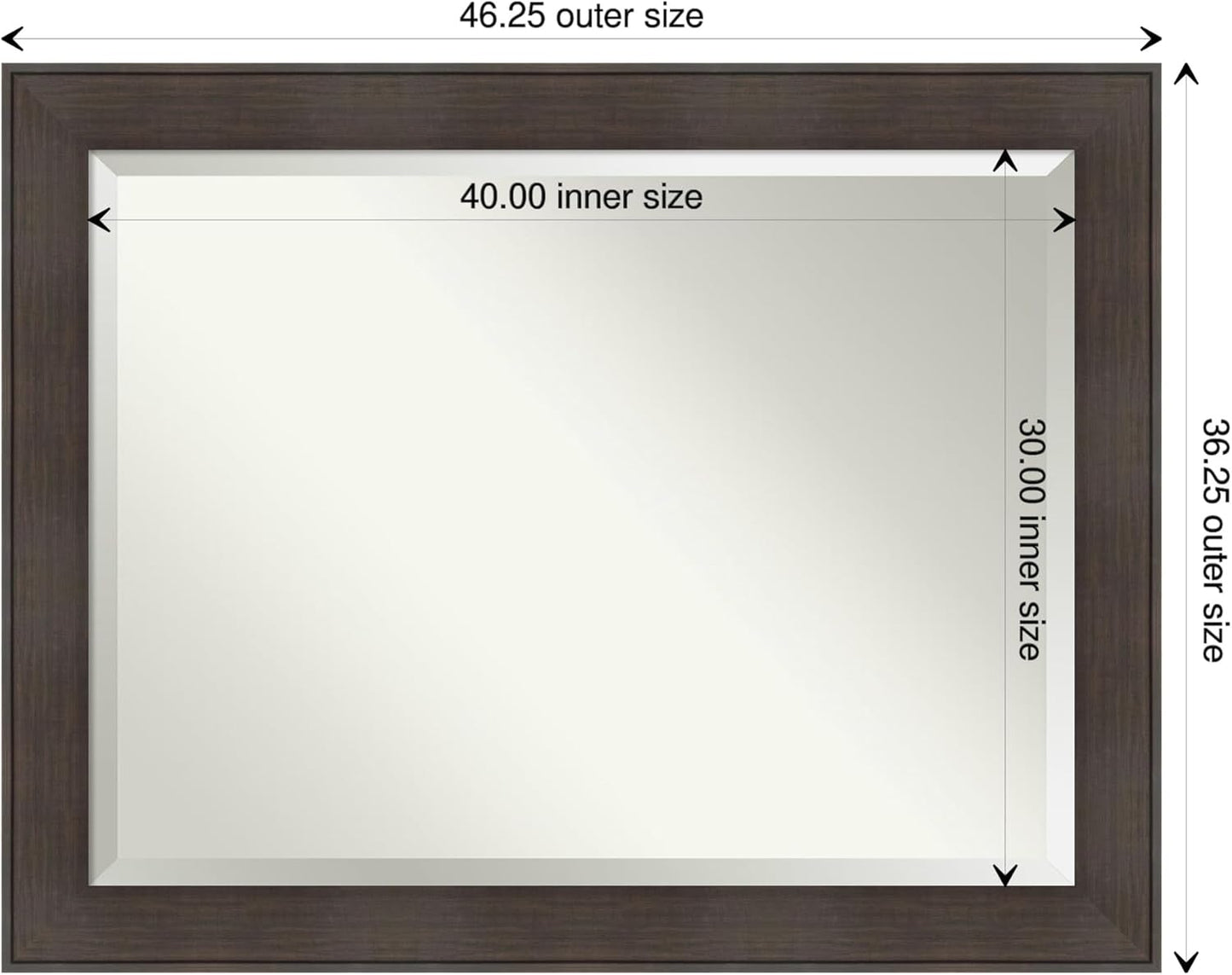 Amanti Art Brown Wall Mirror 36x46 William Rustic Woodgrain Rectangle Bathroom Mirror for Wall Decor Living Room, X-Large Classic Frame, Hangs Horizonally and Vertically, Bathroom Decor, Beveled Edge