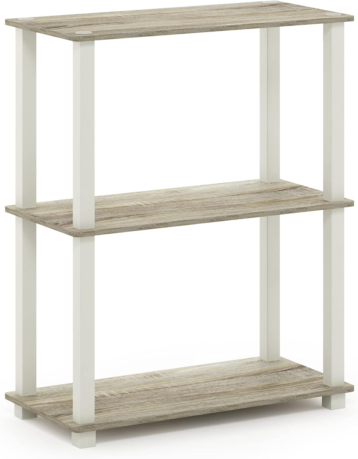 Furinno Turn-S-Tube 3-Tier Compact Multipurpose Shelf Display Rack with Square Tube, Sonoma Oak/White