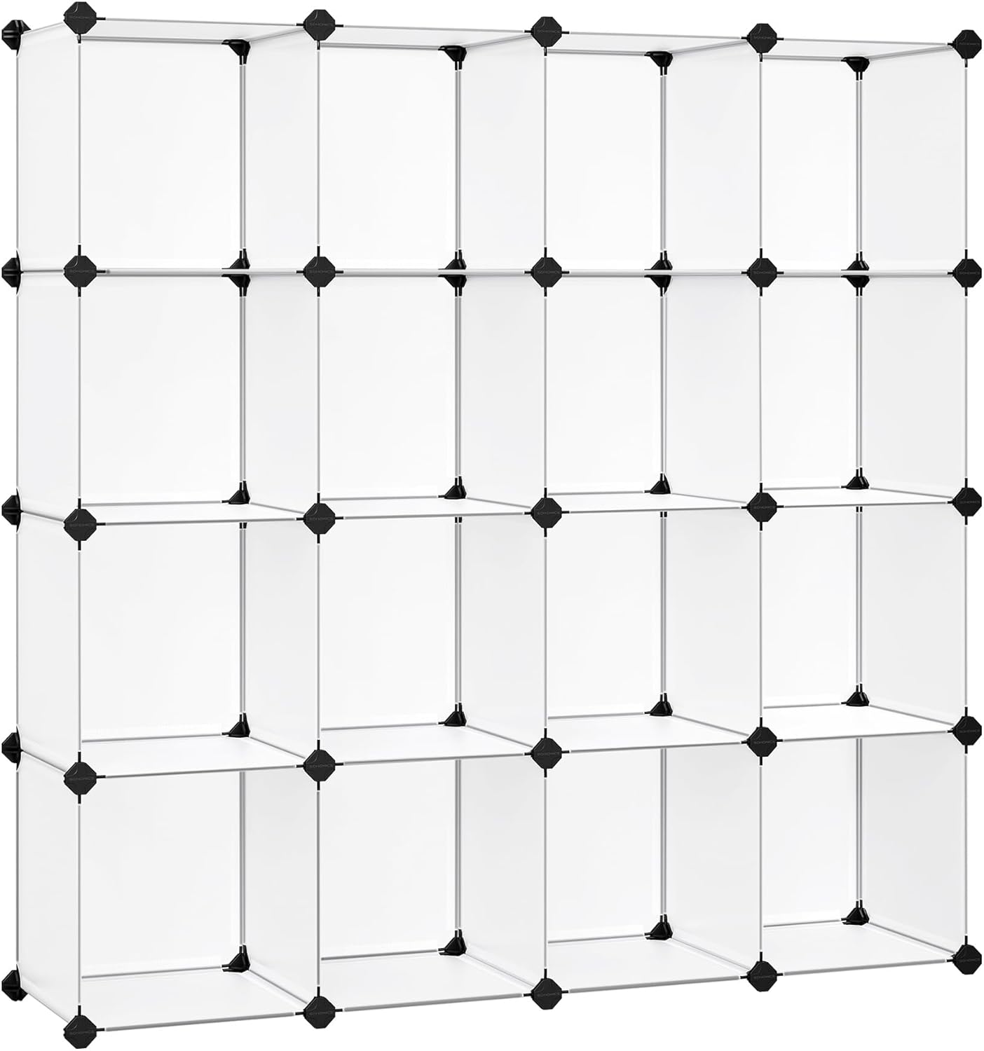 SONGMICS Cube Storage Organizer, Set of 16 Plastic Cubes, Book Shelf, Closet Organizers and Storage, Room Organization, Bedroom Living Room, 12.2 x 48.4 x 48.4 Inches, White ULPC44L
