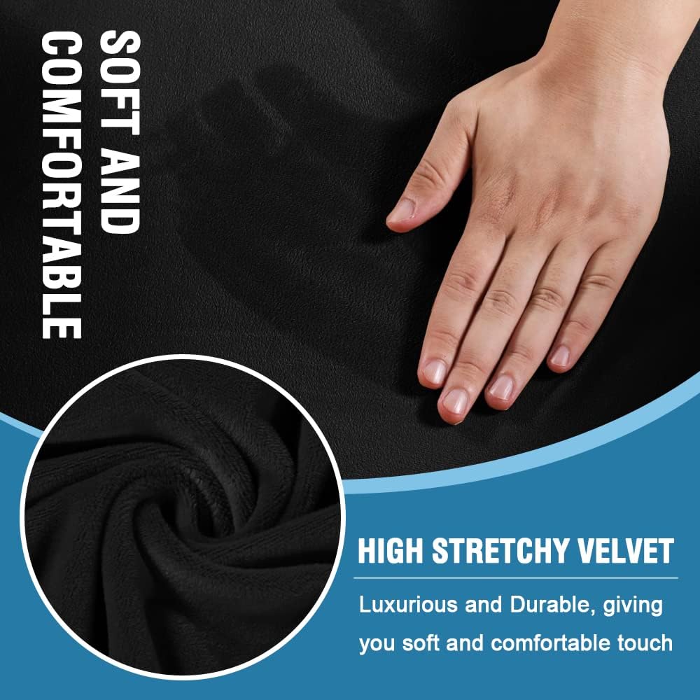 H.VERSAILTEX Sofa Cover 3 Piece T Cushion Sofa Slipcovers Thick Velvet Couch Cover Furniture Protector Stretch T Cushion Sofa Covers for 2 Cushion Couch with 2 Individual T Cushion Covers, Black