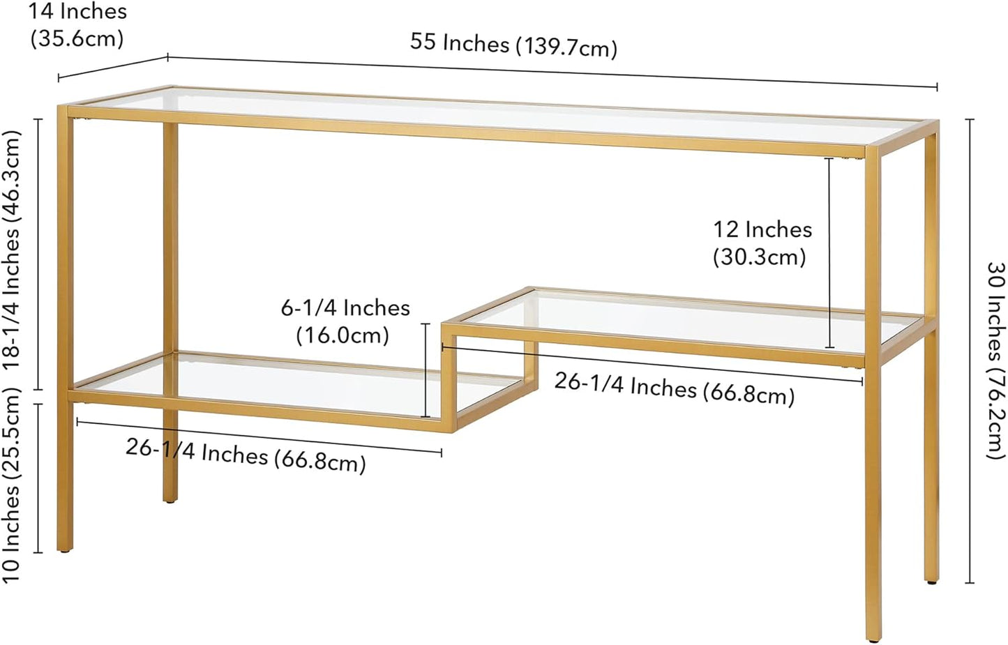 Henn&Hart 55" Wide Rectangular Console Table in Brass, Entryway Table, Accent Table for Living Room, Hallway