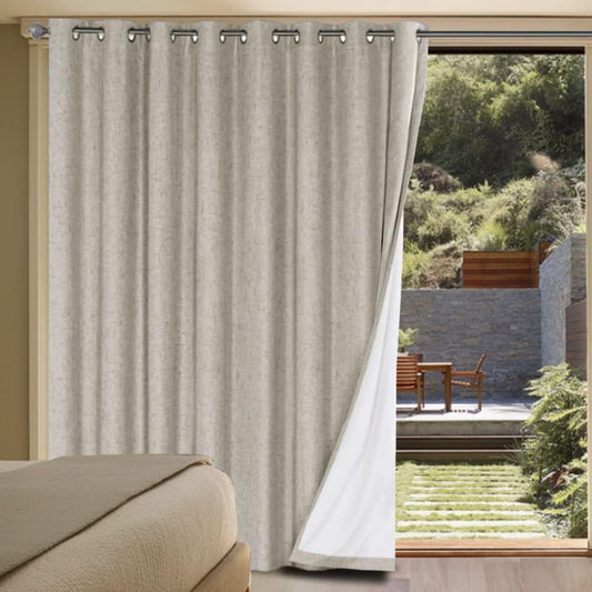 H.VERSAILTEX Linen Blackout Curtains Durable Thick Textured Linen Look 100% Blackout Patio Door Curtain Anti Rust Grommet Extra Wide Sliding Door Curtain Panel, W100 x L108 inch - Stone