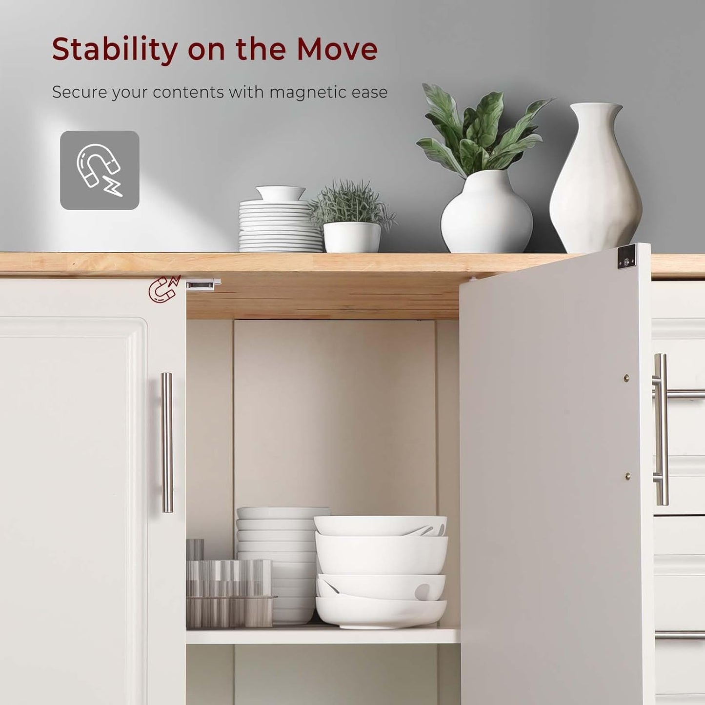 54" Rolling Kitchen Island Cart with Storage, Large Kitchen Cart Cabinet with Folding Drop Leaf Breakfast Bar, Wood Island Table with 3 Drawers and Spice Rack & Towel Rack, White