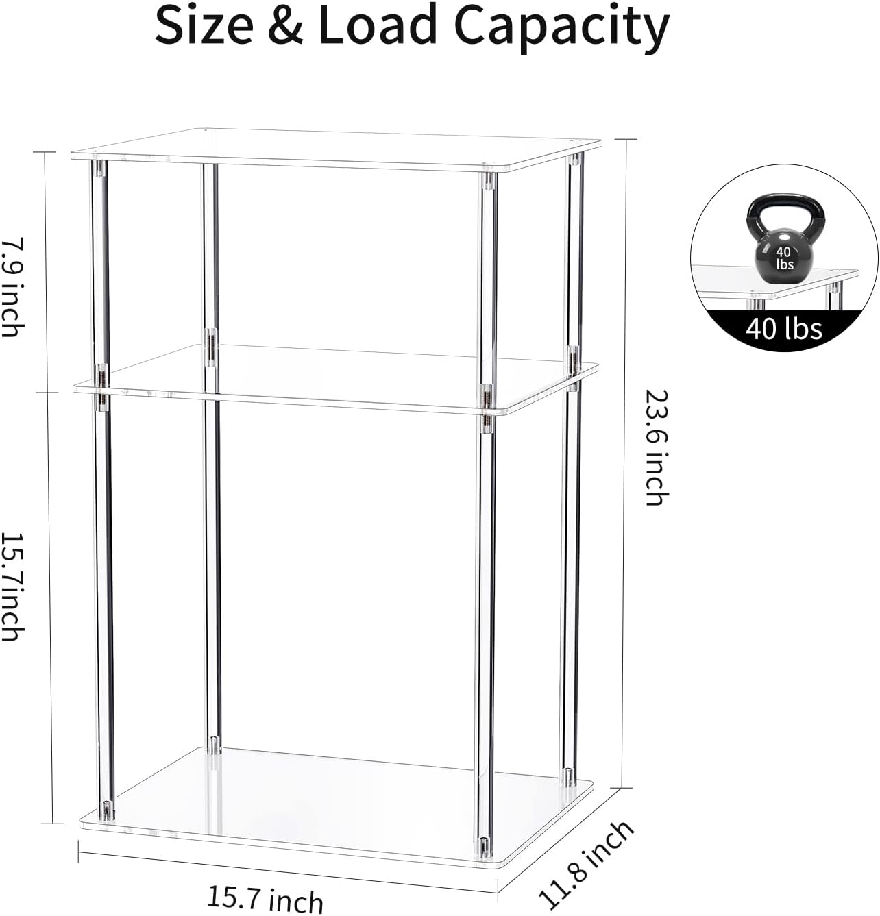 Clear Acrylic Side Table, 3-Tier End Table for Living Room, Small Bedside Tables Nightstand for Bedroom Set of 2, Home Decor Accent Table, 15.7" L x 11.8" W x 23.6" H
