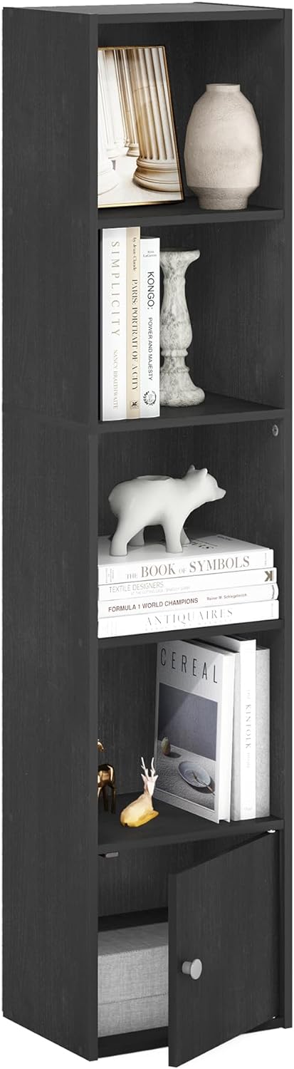 Furinno Luder Shelf Bookcase with 1 Door Storage Cabinet, Blackwood