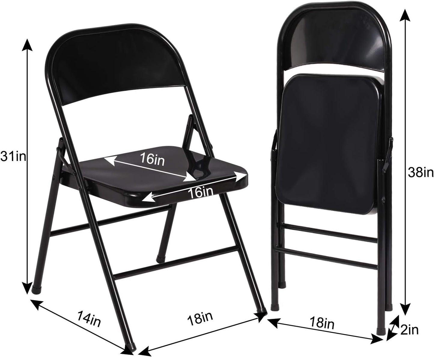 VECELO Metal Folding Chairs 4 Pack, Double Hinged Steel Frame Easy Foldable&Stackable for Office Kitchen Dinning Wedding Patio and Garden
