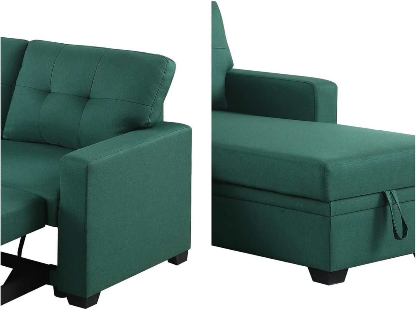 L-Shape Sofa Bed, 82" Sectional Couch with Storage Chaise, Pull Out Sleeper Sofa with Removable Back Cushions, Convertible Corner Couch for Living Room Apartment, Green