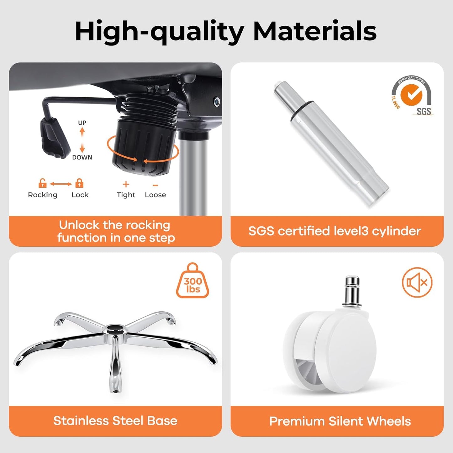 Office Chair Ergonomic Office Chair with Lumbar Support, Head Support, Rocking Function, FILP-up Armrests, Mesh High Back Chair Home Office Desk Chair, Suitable for Home, Office, Grey