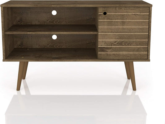 Manhattan Comfort Liberty Mid Century Modern TV Stand for Televisions up to 46 Inches, Bedroom and Living Room Entertainment Center with Storage, Shelves, and Cabinet, 43" Wide, Rustic Brown