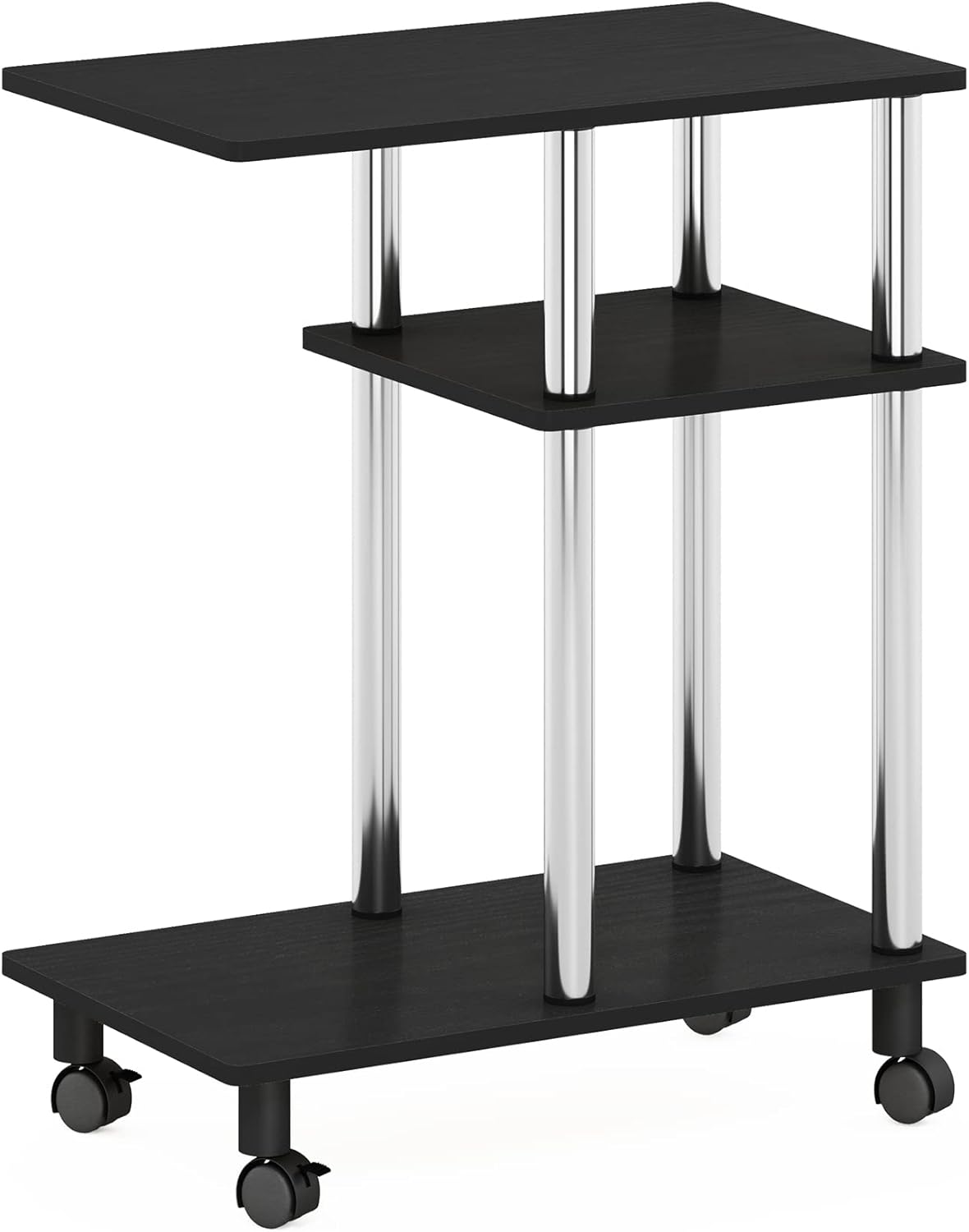 Furinno Turn-N-Tube C Shaped Side Table with Casters, Americano/Stainless Steel