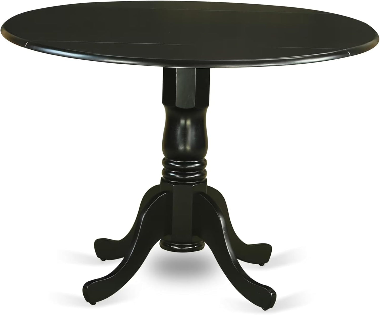 East West Furniture DLGA5-BLK-24 5 Piece Kitchen Table Set for 4 Includes a Round Dining Room Table with Dropleaf and 4 Black Linen Fabric Upholstered Chairs, 42x42 Inch, Black