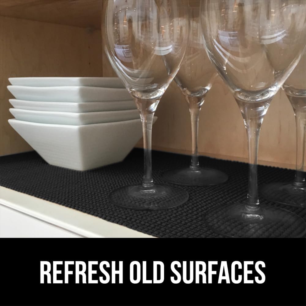 GORILLA GRIP powerGRIP Drawer Shelf and Cabinet Liner, Thick Strong Hold, Non-Adhesive Liners Protect Kitchen Cabinets and Cupboard, Bathroom Drawers, Easy Install, Breathable Mat, 20" x20', Black