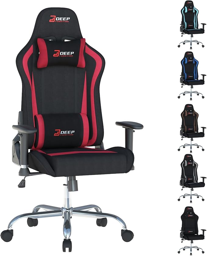 Ergonomic Fabric Gaming Chair with Footrest and Lumbar Support Racing Office Chair Adult-Specific Computer Gaming Chair Wrinkle-Resistant.(1005-Red)