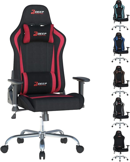 Ergonomic Fabric Gaming Chair with Footrest and Lumbar Support Racing Office Chair Adult-Specific Computer Gaming Chair Wrinkle-Resistant.(1005-Red)