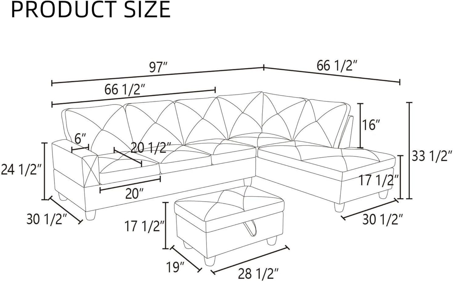 L Shaped Sectional Couches, Modern Modular Sectional Sofa for Living Room Bedroom Furniture, Comfy 4 Seat Couch with Ottoman Storage & Chaise, Brown