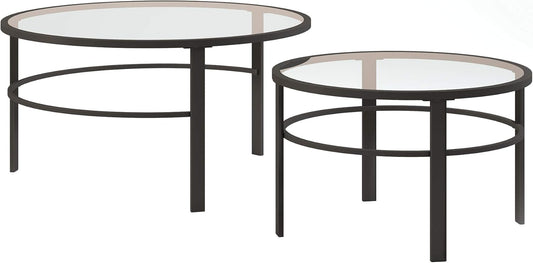 Henn&Hart Round Nested Coffee Table in Blackened Bronze, Coffee Table coffee tables for living room, studio apartment essentials, 36" Wide