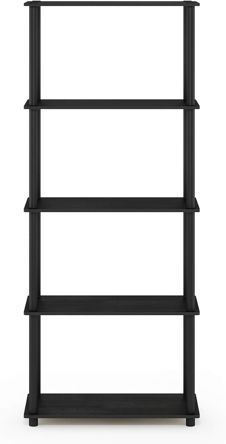 Furinno Turn-N-Tube 5-Tier Multipurpose Shelf / Display Rack / Storage Shelf / Bookshelf, Round Tubes, Americano/Black