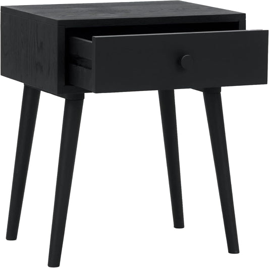 NTC Solid Oak Lux Nightstand with Drawer, Mid Century Modern Side Table Bedroom, Bedside Furniture, Night Stand, End Table, Easy Assembly - Burnt Black