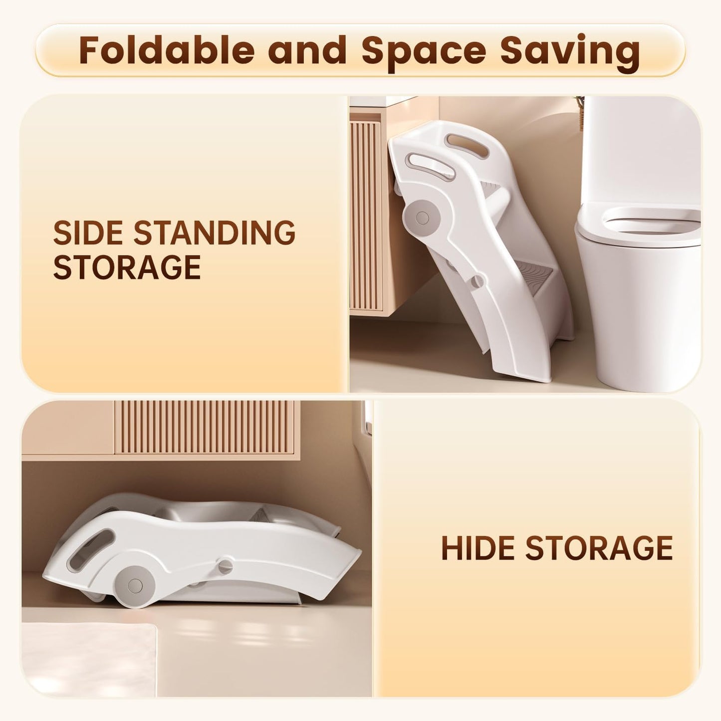 Toddler Step Stool for Bathroom Sink – Non-Slip Kids Step Stool, 100lbs Load Bearing Foldable Toddler Stool for Bathroom with Handles and Anti-Tip Design - Potty Training Stool for Ages 2+