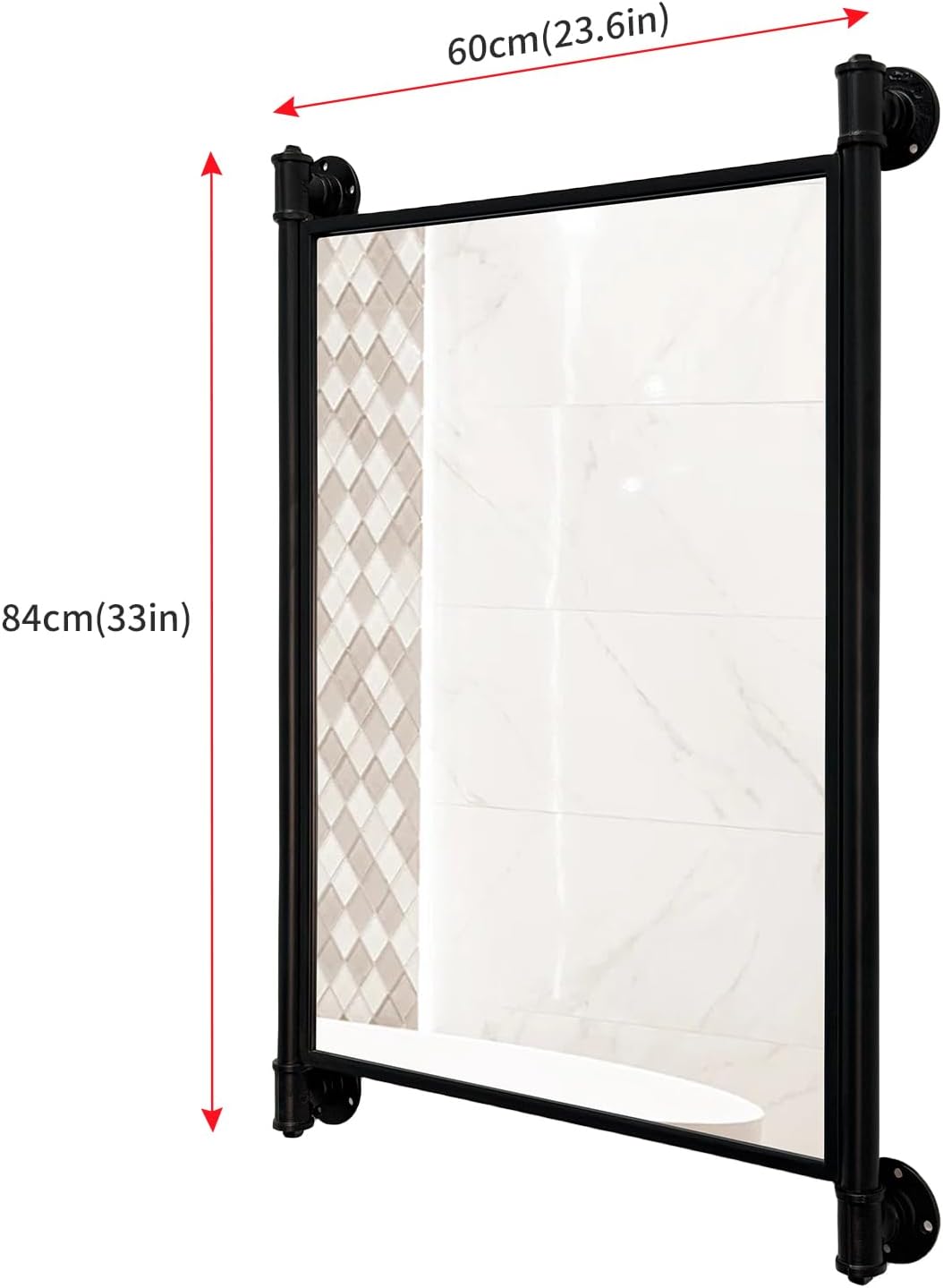 Industrial Pipe Mirror for Bathroom,Rectangle Iron Wall Mirrors for Living Room Bedroom(33 x 23.6 in)