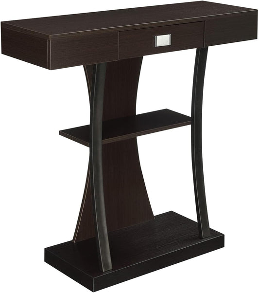 Convenience Concepts Newport Harri Console Table 36" - Modern Sofa Table with Storage Shelves, One Drawer Narrow Entryway Hall Table for Living Room, Espresso