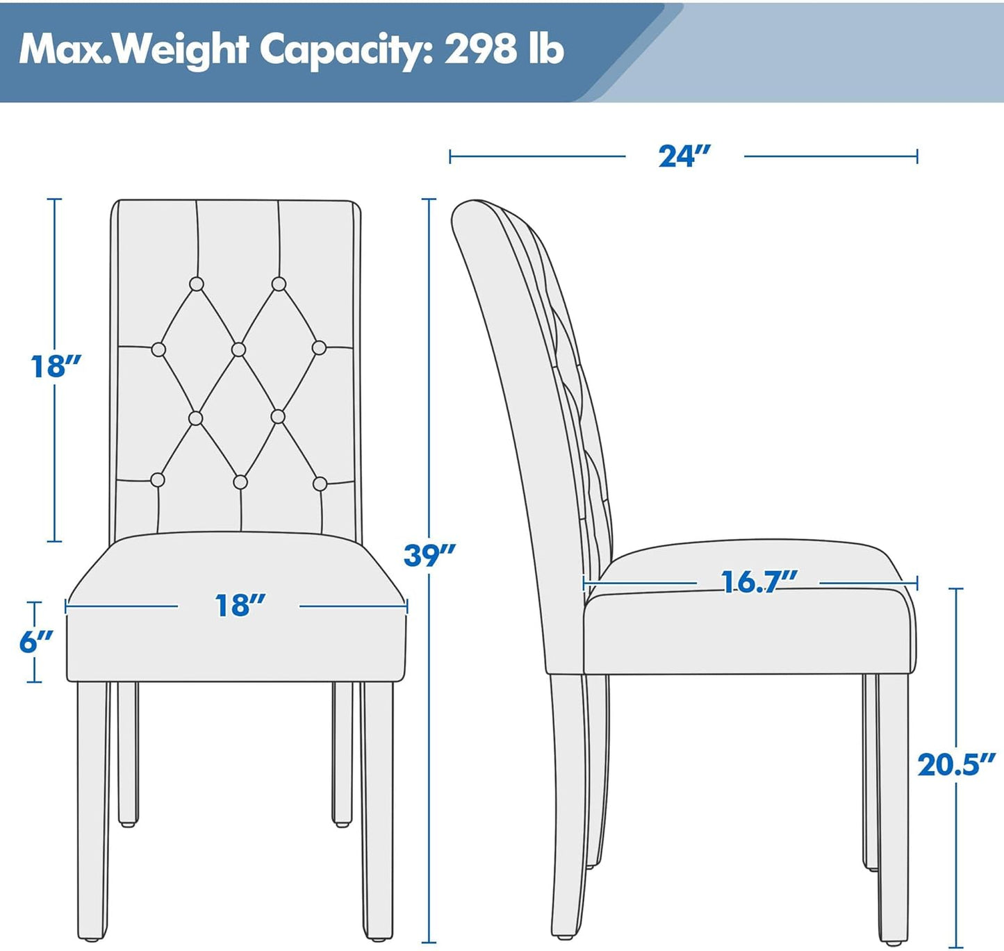 Yaheetech Dining Chairs Set of 6 Modern Style Faux Leather Dining Room Chairs with Solid Wood Legs and Button Tufted Padded for Home Kitchen, White