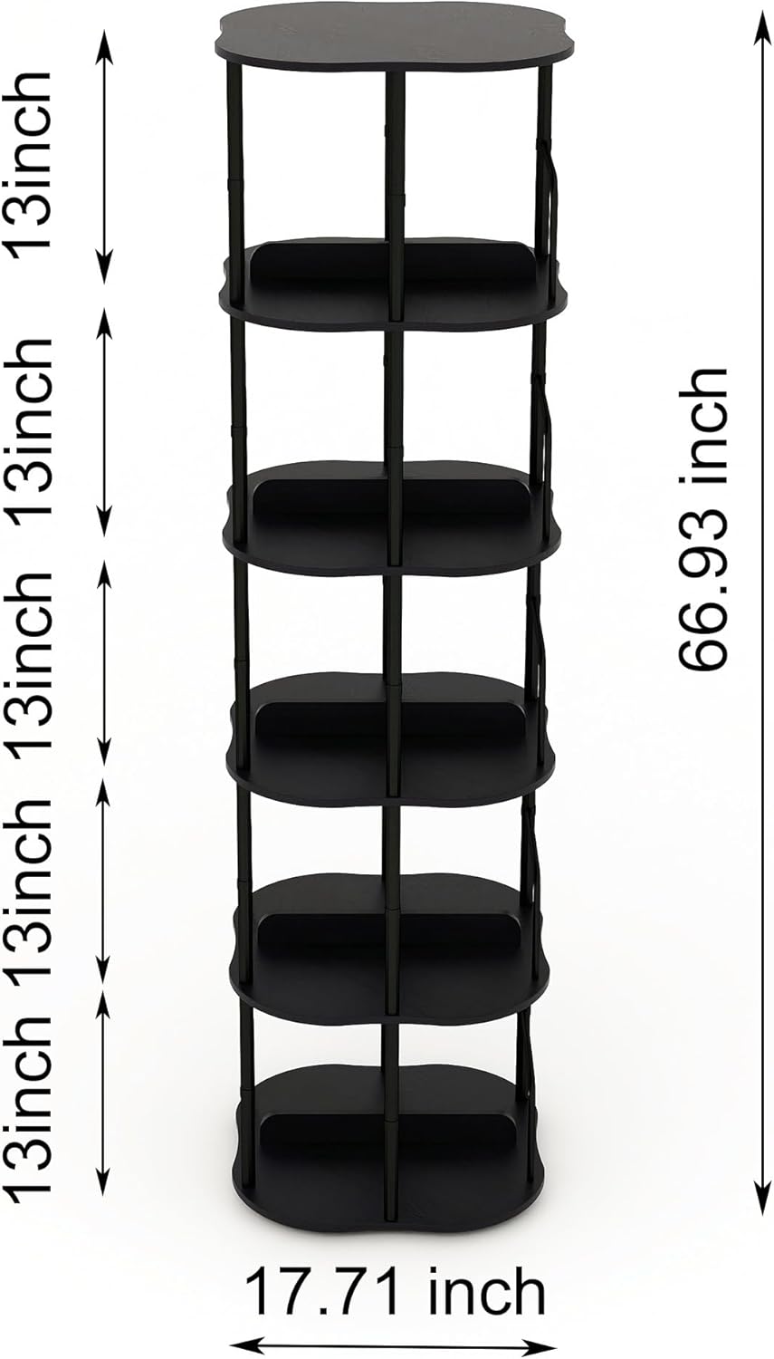 4-Tier Rotating Bookshelf, 360 ° Display Stackable Spinning Bookshelf Tower, Narrow Space Saving Tall Floor Standing Swivel Bookcase Corner Organizer for Bedroom, Living Room, Black
