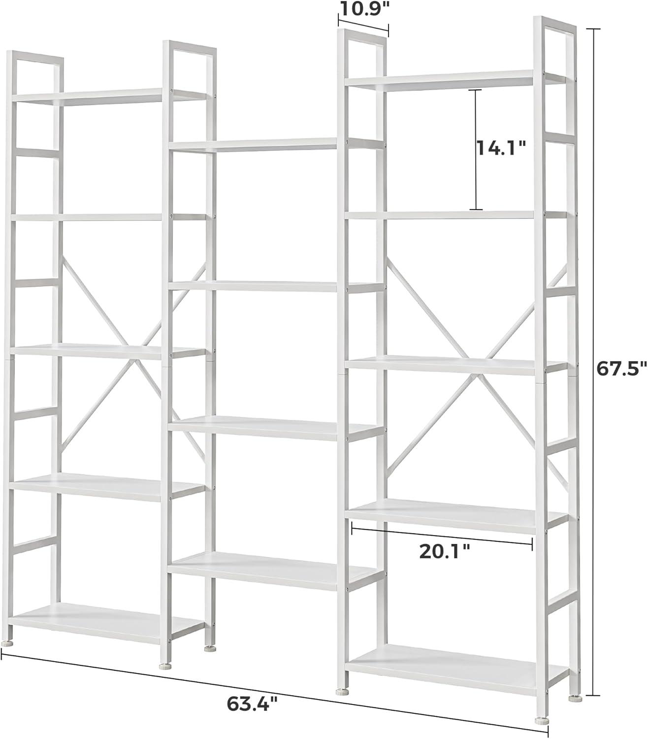 SUPERJARE Triple 5 Tier Bookshelf, Bookcase with 14 Open Display Shelves, Wide Book Shelf Book Case for Home & Office, White