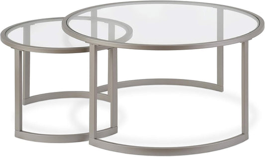 Henn&Hart Round Nested Coffee Table in Satin Silver, for Home, Living Room, Bedroom, Entertainment Room, Office