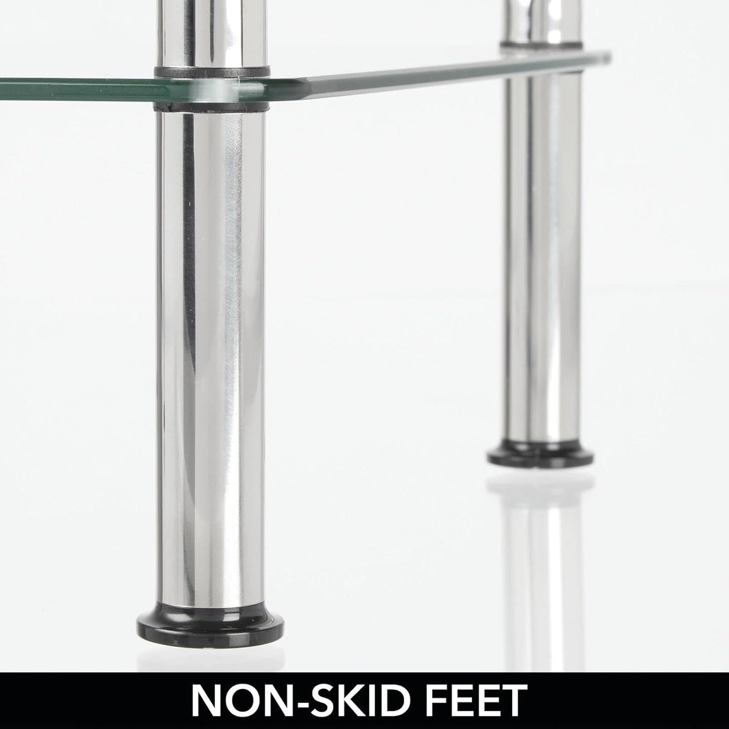 mDesign Metal/Glass 3-Tier Storage Tower, Narrow Shelving Display Unit, Open Glass Shelves; Multi-Use Stand for Living Room, Bathroom, Home Office, Hallway, Bedroom Organization - Chrome/Clear